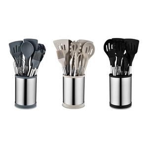 Non-stick Silicone Cookware Kitchen <strong>Tools</strong> Utensils Set with Stainless Steel Handle with Spatulas Turners Spoon Pasta Fork - Product Image 3