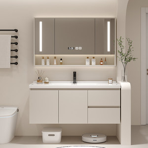 2026 New Arrival Modern White Bathroom Vanity <b>Wall</b> Mounted With Seamless Ceramic Integrate Sink And Smart LED <b>Mirror</b> - Product Image 2