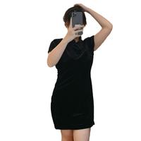 Ensemble de pyjama cheongsam sexy en une seule pièce de grande taille pour femme corpulente, style chinois ancien classique, noir