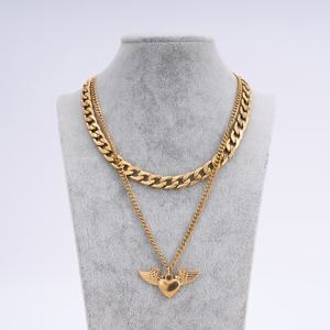 Collares con Diseño de Corazón y Alas de Ángel, Cadena Cubana, Joyería Permanente para Mujer, Cadenas en Capas, Accesorios de Acero Inoxidable - Product Image 3