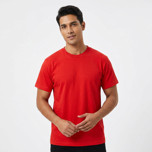 T-shirt décontracté pour homme, rouge, à manches courtes, col rond, en polyester/coton, coupe classique, motif imprimé, anti-boulochage, style urbain, 360g, jersey - Product Image 1