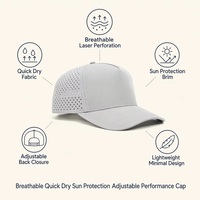 Casquette de baseball 5 panneaux personnalisée OEM ODM avec logo laser perforé, séchage rapide, pour le sport, la course, les activités de plein air, unisexe