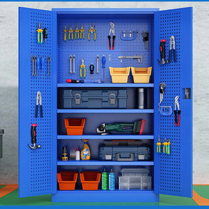 <span class=keywords><strong>Armoire</strong></span> à outils robuste, boîte à outils d'atelier, panneau de rangement à trous carrés pratiques, structure intérieure personnalisée - Product Image 3