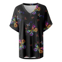 Kaos Musim Panas Wanita Custom Bernapas, Model Dasar Kasual V-Neck Lengan Pendek, Sablon Custom, Bahan Polyester Spandex, Grosir