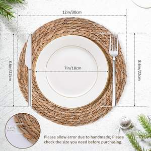 Natural Water Hyacinth Boho Rattan Placemats 12 Inch 13 Inch Woven Braided Wicker <b>Table</b> Mats <b>Rustic</b> <b>Farmhouse</b> Weave for <b>Dining</b> - Product Image 2
