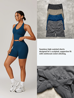 Ensemble de vêtements de sport sans couture EnovStars personnalisé 4 pièces : débardeur dos nageur, short, leggings, veste en nylon et élasthanne – Tenue de yoga et de gym OEM/ODM