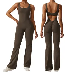 Hollow ra phía sau Jumpsuit đào Nâng Mông thể thao tập thể dục quần áo Micro bodysuit yoga quần áo