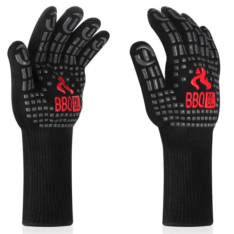 Gants De Four Longs + 2 Maniques Antidérapantes Noires | Protection Jusqu'à 300°C Pour Cuisson, BBQ, Pâtisserie