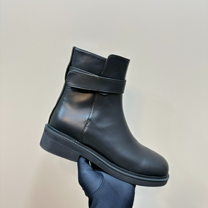 Bottines Chelsea en cuir de vache noir pour femmes, fermeture à boucle et fermeture éclair, bottes pour le travail en automne/hiver - Product Image 2