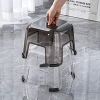 Taburete Apilable Transparente de Plástico HORE, Moderno, Antideslizante, Multiusos, con Esquinas Redondeadas, para Sala de Estar, Baño y Niños