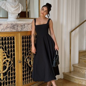 Vestido Maxi de Noche para Fiesta de Gala con Cuello Cuadrado, Tirantes, Corte A, Elegante, Sin Espalda, Sin Mangas, Ajustado, Cintura Alta, Ecológico, Liso, para Mujer - Product Image 6