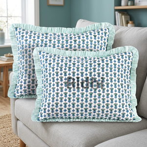 Housse de coussin lombaire à volants bleu aqua 20x26, imprimé floral en coton fait main, personnalisable, lavable en machine, décoration western - Product Image 2
