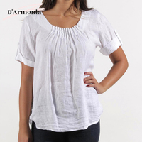 Camisa Corta de Gasa con Cuentas, Estilo Bohemio Informal, Talla Grande, Color Blanco, para Mujer, Verano