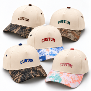 Casquette de baseball personnalisée avec bouton contrastant, visière corail océanique, logo en relief sur le devant, vente en gros, beige, streetwear décontracté pour femme - Product Image 1