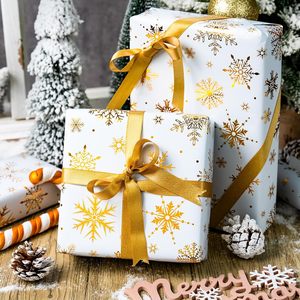Christmas <b>Wrapping</b> <b>Paper</b> Gold <b>White</b> Snowflakes Roll 46.8 Square Feet Gift Craft Eco Friendly - Product Image 6