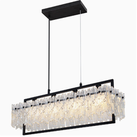 Lustre rectangulaire moderne en métal noir avec cristaux, suspension linéaire pour salle à manger et îlot de cuisine