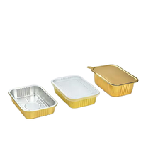 Boîte de conditionnement pour ailes de poulet barbecue, rectangulaire, en aluminium doré, boîte à lunch avec couvercle en PET, résistante au four, qualité alimentaire