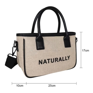 Custom Design <b>Large</b> Jute Burlap Shopping <b>Beach</b> Tote <b>Bag</b> With PU Leather Handles Crossbody for Traveling - Product Image 2