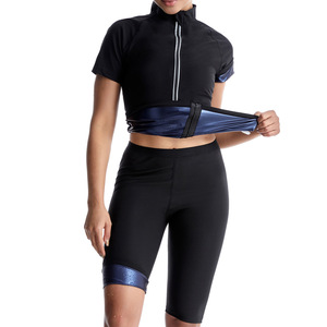 Miglior Completo Modellante <span class=keywords><strong>Dimagrante</strong></span> con Cerniera Bianca e Colletto Alto, Set di Pantaloncini da Donna per Fitness e Esercizio a Casa - Product Image 4
