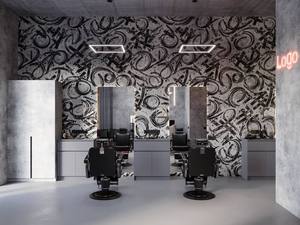 Aménagement intérieur de salon de coiffure de luxe pour hommes, mobilier de salon de coiffure sur mesure, design industriel moderne, solution clé en main pour l'aménagement de boutique - Product Image 2