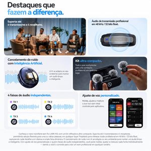 Micrófono de Solapa Inalámbrico Hollyland LARK M3 4TX 4RX con Cancelación de Ruido AI de 32 bits, Transmisión de 300m para Transmisión en Vivo, YouTube, TikTok - Product Image 6