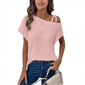 Camiseta de punto con hombros descubiertos de verano a la moda para mujer - Product Image 1