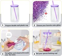 Gobelet en plastique acrylique réutilisable de 16 oz pour boule à neige DIY, avec trou pré-percé et couvercle coloré avec paille – Vente en gros