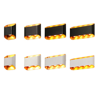 Nouvelle conception, lumière murale LED extérieure en aluminium et polycarbonate, étanche, 2W, 4W, 6W, 8W, finition dorée, forme rectangulaire, garantie de 3 ans