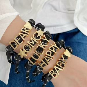Corde faite à la main cordon lettre initiale <span class=keywords><strong>mot</strong></span> Bracelets personnalisé réglable nom bijoux personnalisé Couple amitié cadeau - Product Image 2