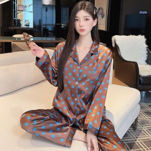 Pyjama Cardigan Coréen Rétro à Pois Style Ins, Élégant et Respirant en Soie Glacée pour Femme, Idéal Printemps - Product Image 4