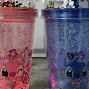 Детская кружка-непроливайка Creative Cartoon Stitch, 450 мл, с большой емкостью, соломинкой, двухслойная, для воды с эффектом дробленого льда - Product Image 6
