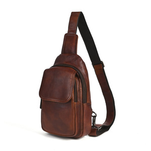 กระเป๋าคาดหน้าอกผู้ชายหนังแท้สีน้ำตาลความจุขนาดใหญ่สำหรับเดินทางธุรกิจกลางแจ้ง - Product Image 2