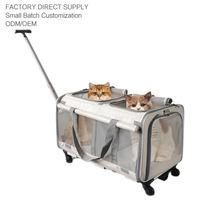 Sac à dos pour animaux de compagnie Oxford à double compartiment, pliable, avec roulettes, sac de voyage à roulettes silencieuses 360°, pour deux chats, petits chiens, transport en extérieur