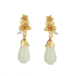 Pendientes de Plata de Ley S925 con Baño de Oro, Circonita, Jade Hetian, Estilo Étnico Retro, Flor de Loto y Magnolia, para Mujer, Moda, Colgantes - Product Image 1