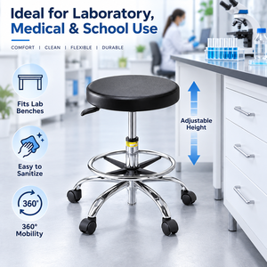 <span class=keywords><strong>Tabouret</strong></span> de laboratoire médical réglable, siège en PU imperméable avec base chromée pour hôpital, <span class=keywords><strong>pharmacie</strong></span>, laboratoire de recherche - Product Image 3
