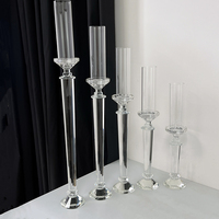 Ensemble de 5 bougeoirs en verre cristal hauts pour la décoration de table de mariage MH-TZ0792