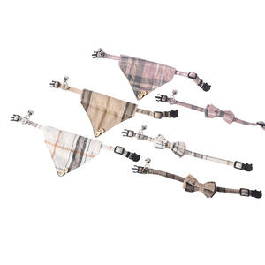 Kerah Bandana anjing kotak-kotak beludru, Set kerah dan tali anjing ukuran dapat diatur dengan bel - Product Image 3