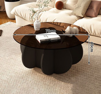 Table basse moderne en verre pour salon, couleur chêne, forme triangulaire, assemblage simple