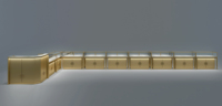 Vitrine de magasin de bijoux personnalisée en acier inoxydable, bois et verre avec un design tendance pour l'affichage de colliers, boucles d'oreilles et bagues