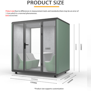 Cabine insonorisée acoustique avec cadre en aluminium, indice 35 dB, ventilation pour appels téléphoniques privés dans les bureaux ouverts et les halls d'hôpitaux - Product Image 2