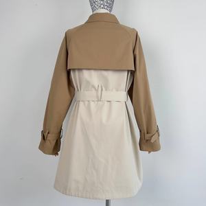Manteau <span class=keywords><strong>trench</strong></span> pour <span class=keywords><strong>femme</strong></span> en <span class=keywords><strong>beige</strong></span> contrastant, couleur kaki, coupe <span class=keywords><strong>mi</strong></span>-longue personnalisée avec ceinture - Product Image 4