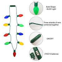 Collier de Noël LED lumineux avec 9 ampoules géantes à 9 LED, 3 modes d'éclairage, à piles, pour fête des pulls moches, défilé de Noël et déguisement lumineux
