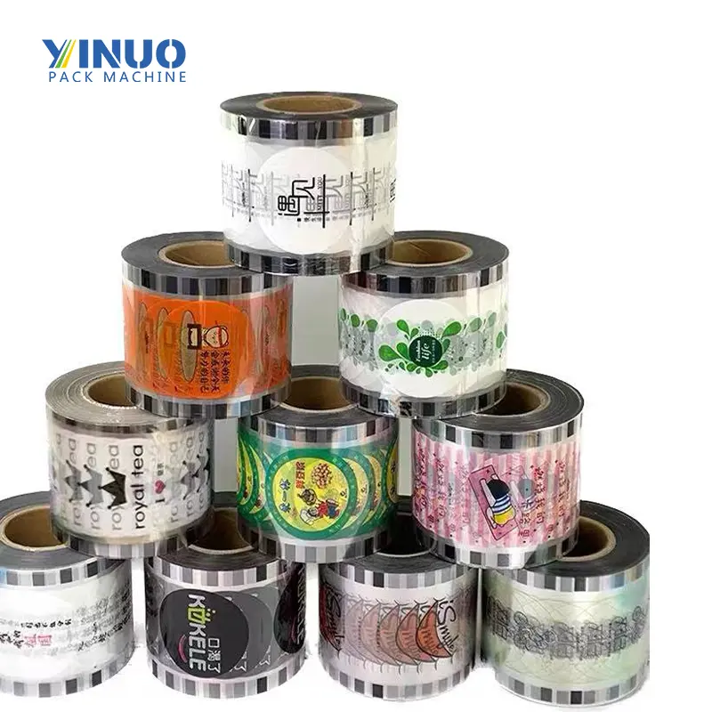 Tùy chỉnh in bao bì thực phẩm Mylar cuộn phim uống nước trái cây dễ dàng Tear cup Sealer phim PP nhựa tách trà niêm phong cuộn phim