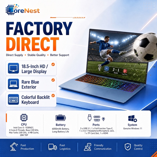 CoreNest 18.5 Inch High Performance Laptop Intel Core I5 1038NG7 16GB RAM Large Screen Business Notebook Laptop PC with WiFi 6
