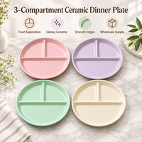 Assiette de service en céramique à 3 compartiments, assiette à dîner en porcelaine couleur personnalisée, assiette de contrôle des portions, OEM ODM Vente en gros