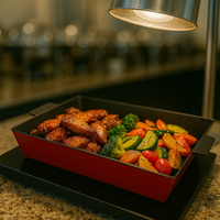 Plaque d'affichage de couleur de buffet de plateau de nourriture d'acier inoxydable rouge. Plateau antiadhésif pour l'hôtel, le restaurant, le Hotpot, le BBQ, l'utilisation de traiteur de banquet
