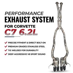 Échappement arrière à soupapes en acier inoxydable Vortex pour Corvette C7 6.2L avec tube intermédiaire en X et embouts centraux quadruples en carbone - Product Image 1