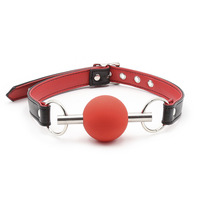 Silicone Ball Mouth Gag avec ceinture en cuir PU BDSM Expansion orale Oral Yoga Ball Sex Toys
