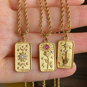 Vintage Goud Roestvrij Staal Touw Ketting Kubieke Zirkoon Charme <span class=keywords><strong>Tarot</strong></span> Bloem Helios Ster Hanger Ketting Decoratie - Product Image 4