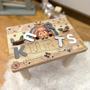 Tabouret Nom Puzzle Montessori Jouets 1er Anniversaire Cadeau Cadeaux Personnalisés Jouets Escabeau Enfants Meubles Cadeaux Toddler Chair - Product Image 6